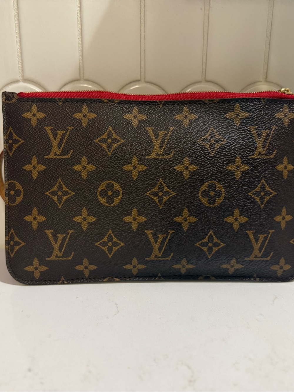 Louis Vuitton Monogram Pouch with Red Zipper Trim